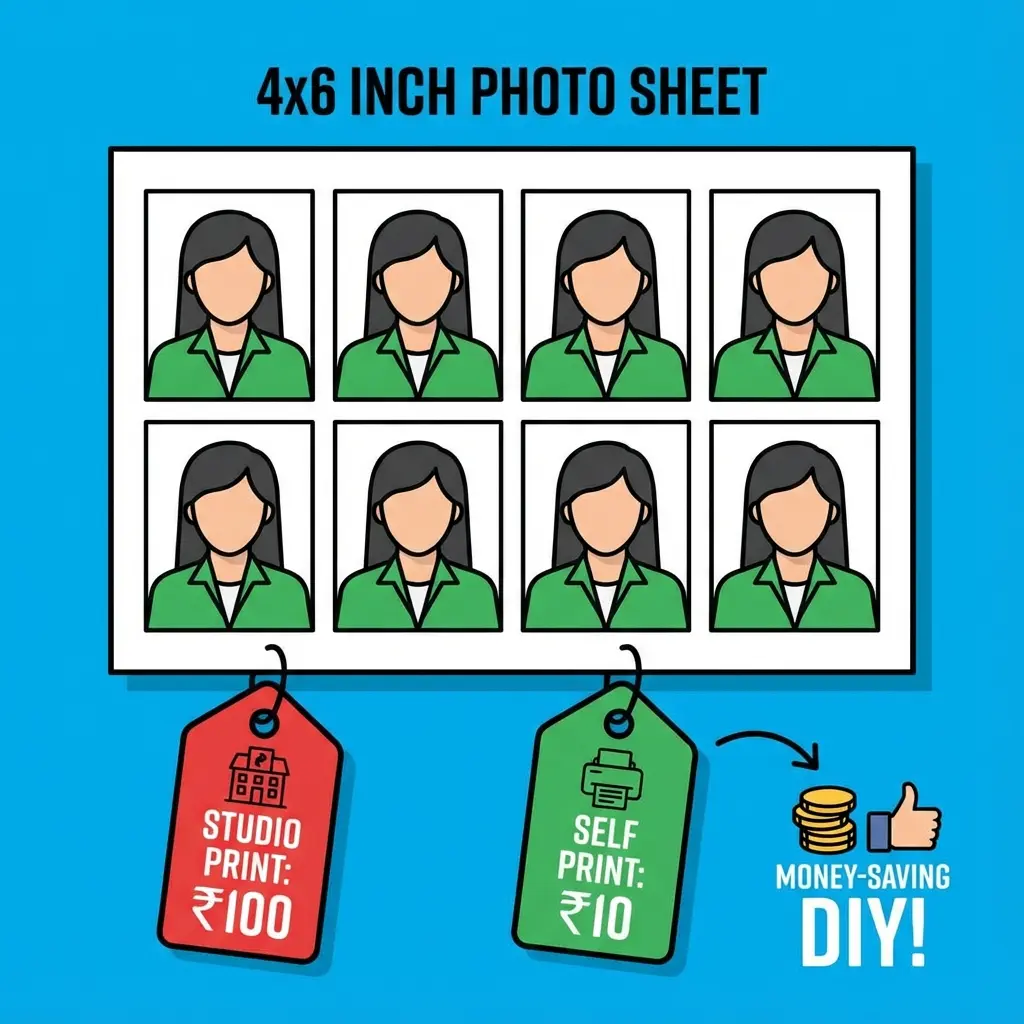 Print 8 Passport Photos on 4x6 Sheet (₹10 Cost) - Urgent Maker