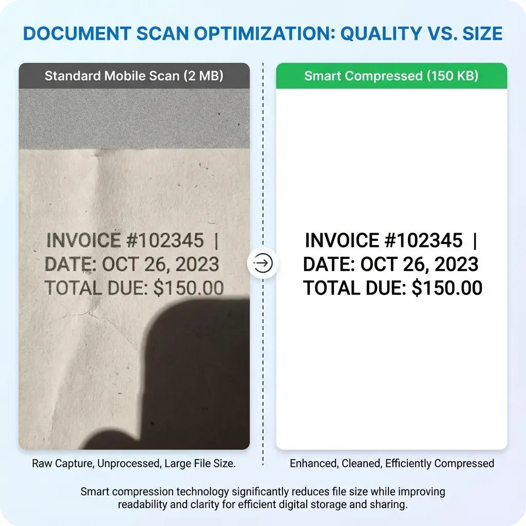 Smartphone Scan vs DocSet Smart Compressed PDF Quality Comparison showing sharp text