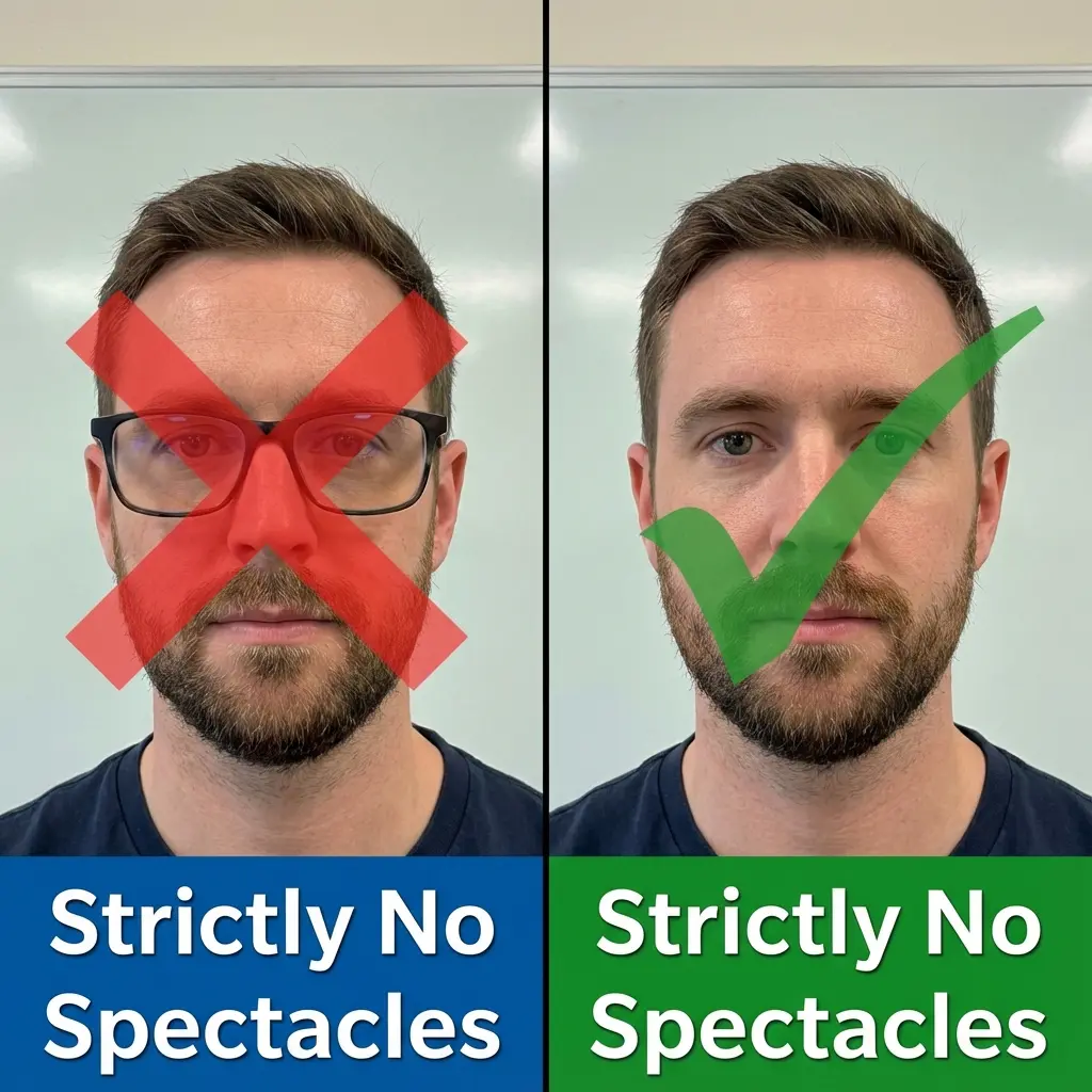 SSC CGL Official Photo Guidelines showing NO Spectacles Rule